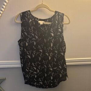 LOFT Black and White Leaf Print Blouse